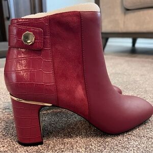 White House Black Market Red Ankle Booties with Textured Heel